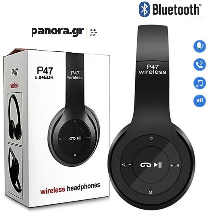 ΑΚΟΥΣΤΙΚΑ  BLUETOOTH P47 5.0+EDR  ΜΑΥΡΑ 